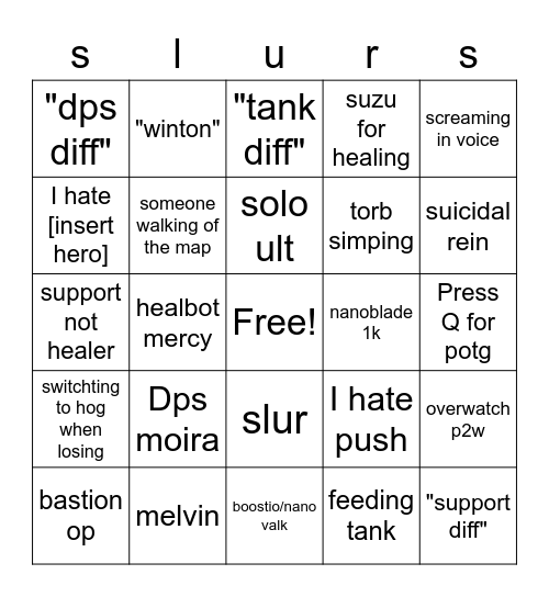 overwatch ranked bing Bingo Card