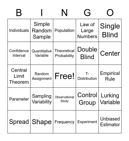 Prob & Stat Bingo Card