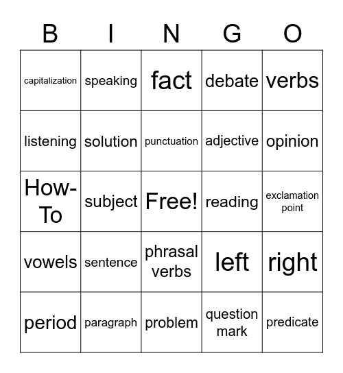 Vocab Semester 1 (Periods 3 + 6) Bingo Card