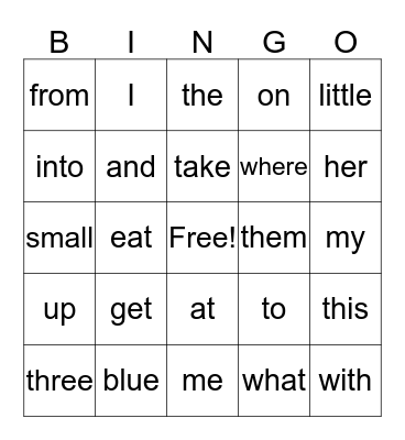 Sight Words Bingo Card