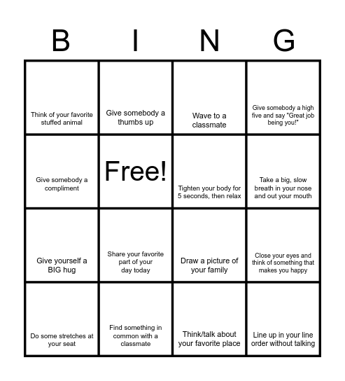 SEL Bingo Card