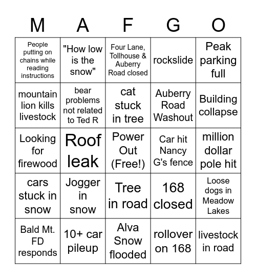 Atmospheric River MAFAGO Bingo Card