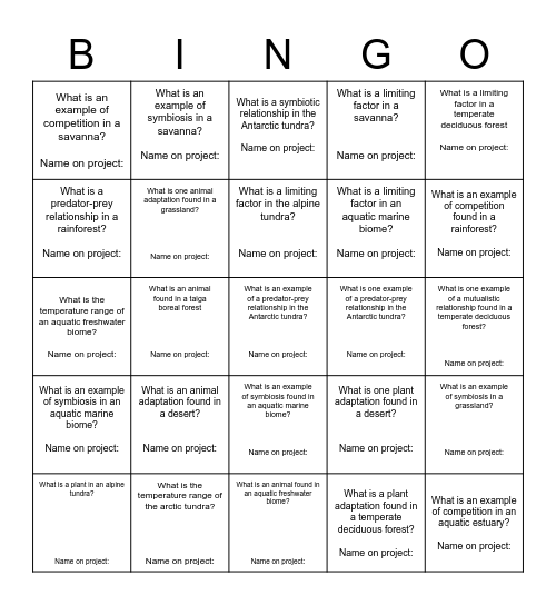 Biome Bingo Card