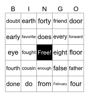 High-Frequency Heart Words: Week of 01/23 Bingo Card