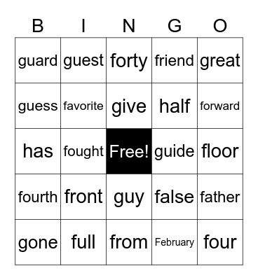 High-Frequency Heart Words: Week of 01/30 Bingo Card