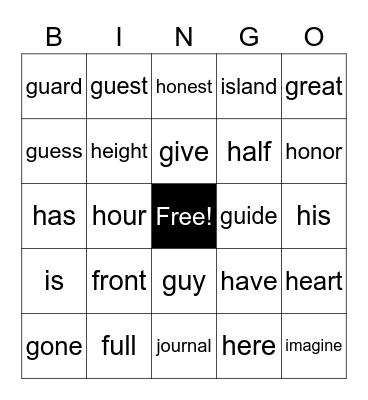 High-Frequency Heart Words: Week of 02/06 Bingo Card