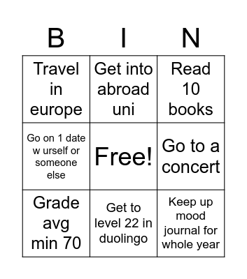 2023 Goals Bingo Card