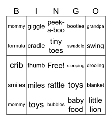 Baby Boy Miles Bingo Card