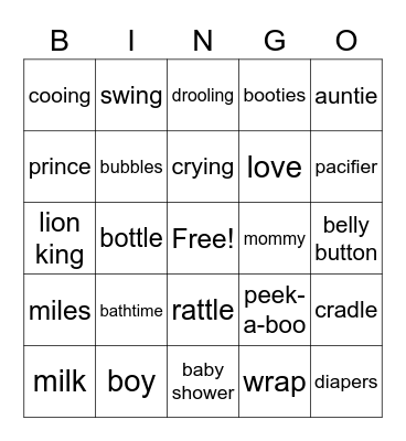 Baby Boy Miles Bingo Card