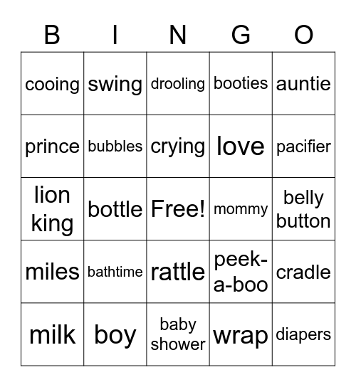 Baby Boy Miles Bingo Card