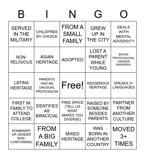 Diversity Bingo Card