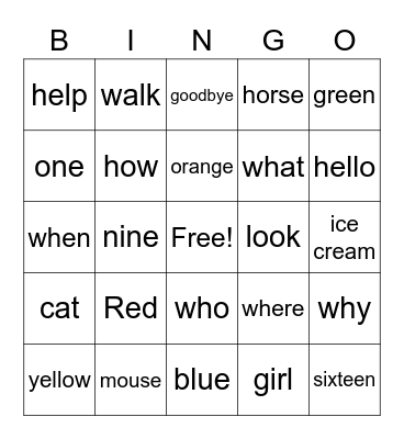 ASL 1 Bingo Card