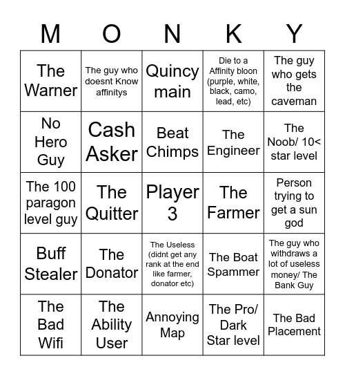 BTD6 Multiplayer Bingo Card