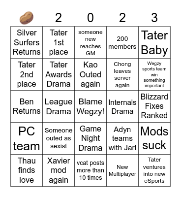 Tater 2023 Bingo Card