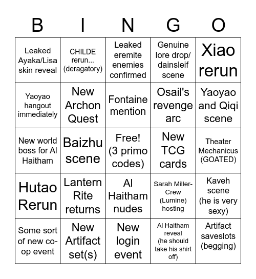 Kwistina's 3.4 Livestream Bingo Card