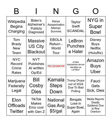 Bobby Bacala’s 2023 Bingo Card