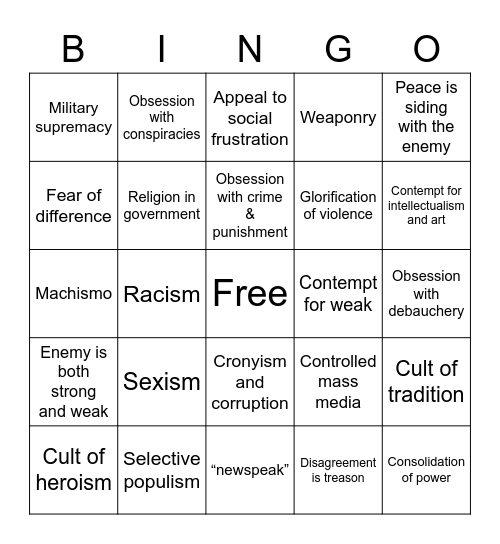 Find-the-Fascist Bingo Card