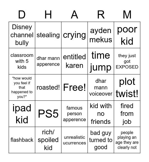 DHAR DHAR BINGS Bingo Card