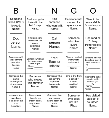 Adams Back to School Bingo! Bingo Card