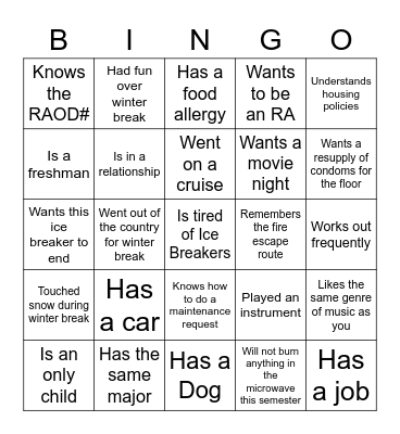 Your Favorite Ice-Breaker Bingo Card