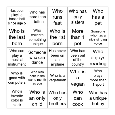 Find Someone Who… Bingo Card
