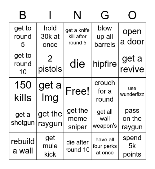 knocked zombies bingo Card