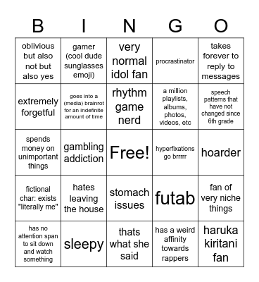 zoe kin Bingo Card