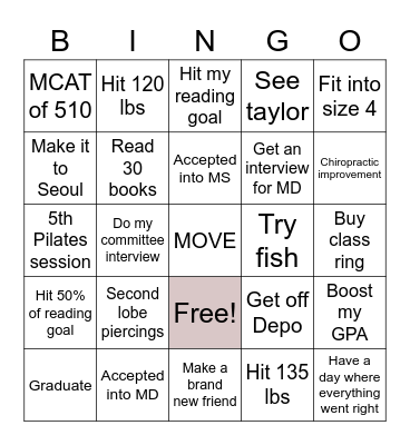 2023 Resolutions Bingo Card