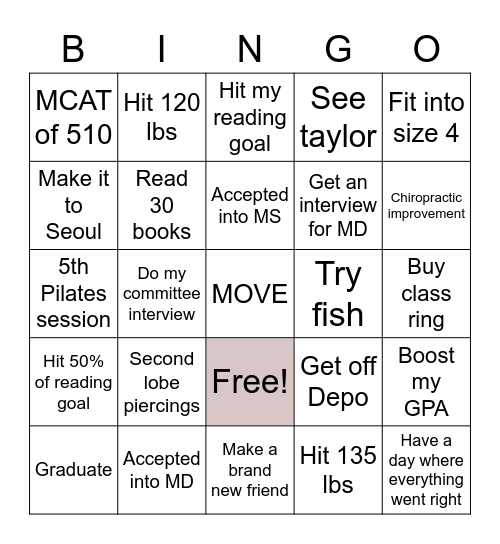 2023 Resolutions Bingo Card