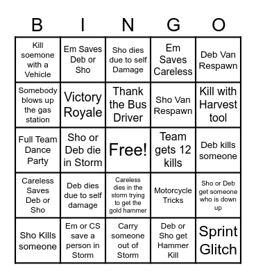 Fortnight Bingo Card
