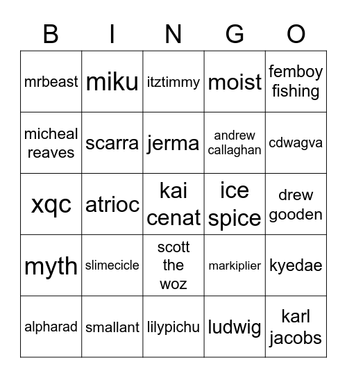 2023 influencer bingo Card