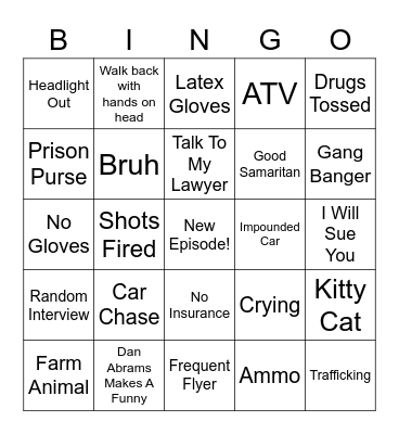 LivePd Bingo Card