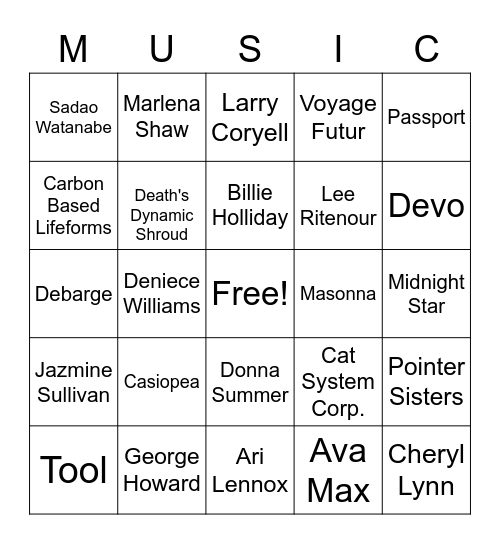 My Music Meme Bingo Card