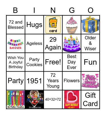 Doretha's 72nd  Birthday Bingo Card