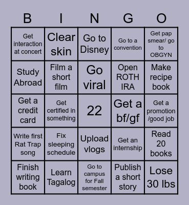 2023 New Year’s Resolutions Bingo Card
