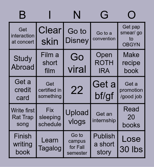 2023 New Year’s Resolutions Bingo Card