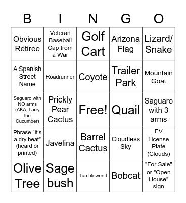 Mesa, Arizona Bingo! Bingo Card