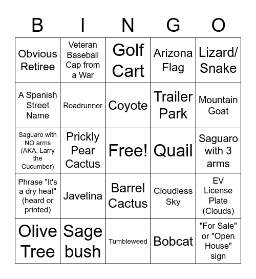 Mesa, Arizona Bingo! Bingo Card