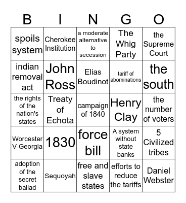 Jacksonian Era  Bingo Card