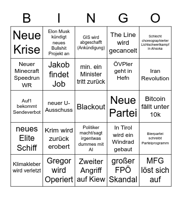 Was 2023 passiert Bingo Card