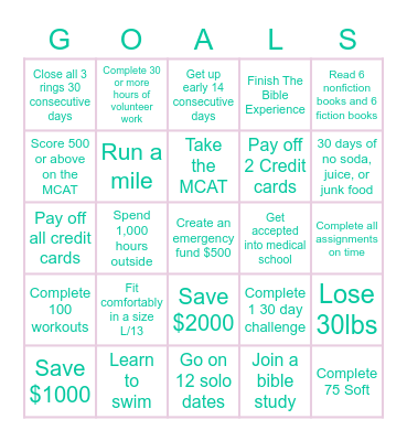 2023 Goals Bingo Card