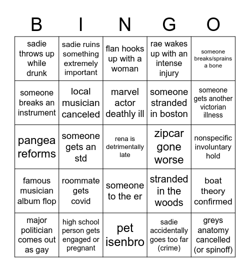 Rena 2023 Bingo Card