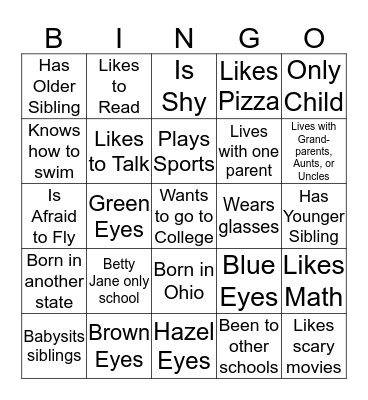 Getting to Know Each Other Bingo Card