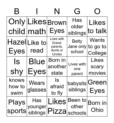 Getting to Know Each Other Bingo Card