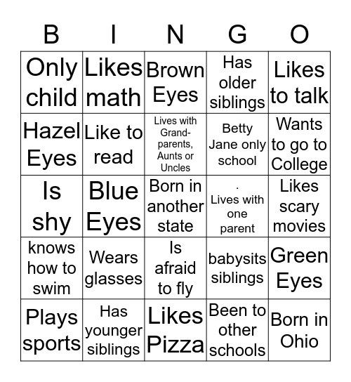 Getting to Know Each Other Bingo Card