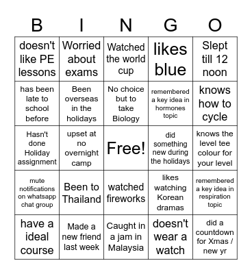 Finding out more about one another Bingo Card