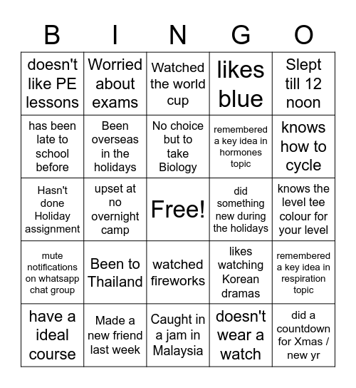 Finding out more about one another Bingo Card