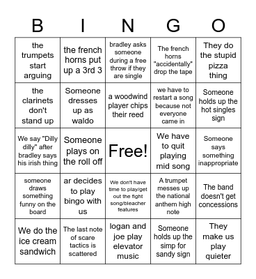 Basketball Band Bingo Card