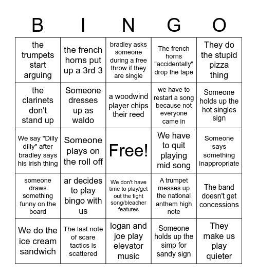 Basketball Band Bingo Card