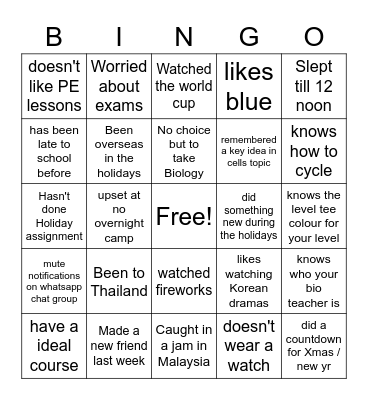 Finding out more about one another Bingo Card